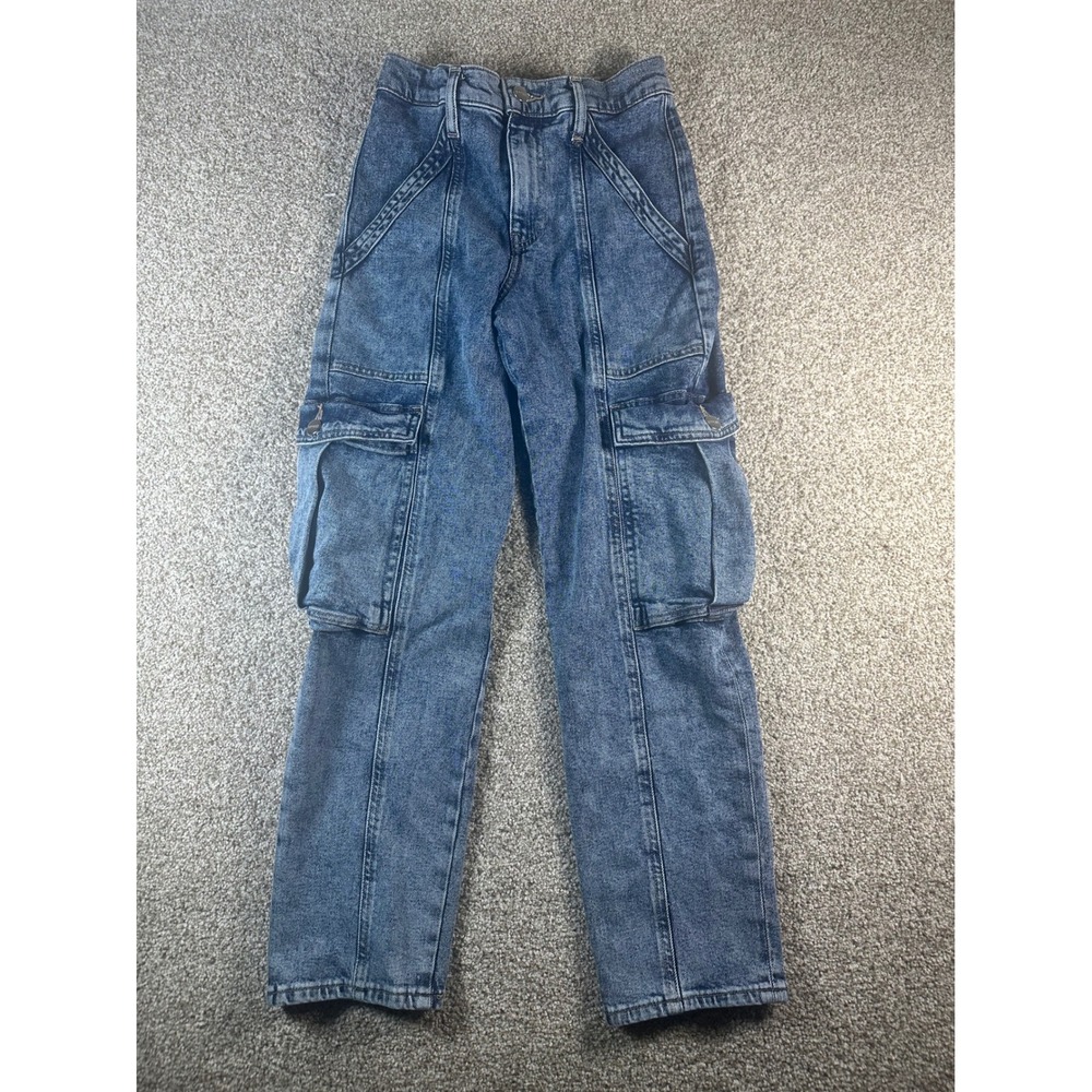 Express High Rise Straight Ankle Cargo Jeans Blue Denim Size 0R 25 Utility